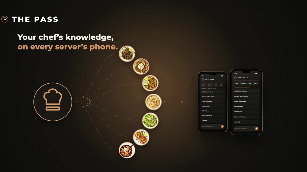 A still from the film: your chef's knowledge, on every server's phone.